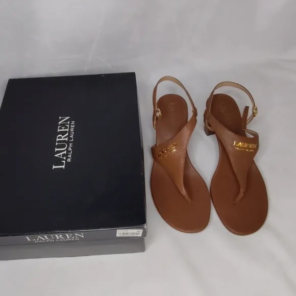 NIB Lauren Ralph Lauren Wescott Brown T-Strap Sandals - Picture 4 of 7